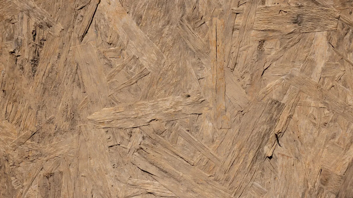 Close-up of an oriented strand board panel surface